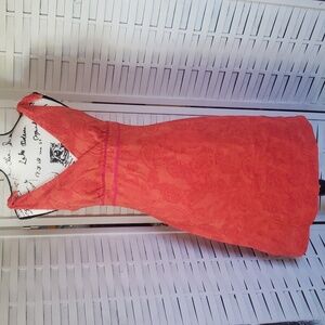 Lilly Pulitzer orange burnt sleeveless shoulder ties high waist embroidery dress